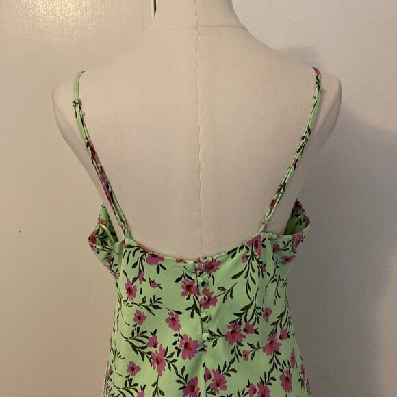Zara Green and Pink Floral Satin Effect Mini Slip Dress Size L - Picture 9 of 15